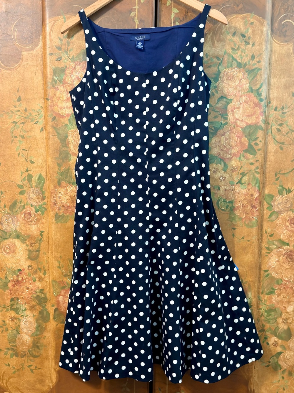 Chaps Black and White Polka Dot Sleeveless Fit-and-Flare Dress